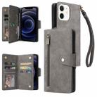 For iPhone 12 Rivet Buckle 9 Cards Three Fold Leather Phone Case(Grey) - 1