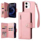 For iPhone 12 Rivet Buckle 9 Cards Three Fold Leather Phone Case(Rose Gold) - 1