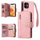 For iPhone 12 mini Rivet Buckle 9 Cards Three Fold Leather Phone Case (Rose Gold) - 1