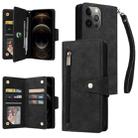 For iPhone 12 Pro Max Rivet Buckle 9 Cards Three Fold Leather Phone Case(Black) - 1