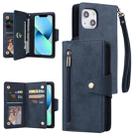 For iPhone 13 mini Rivet Buckle 9 Cards Three Fold Leather Phone Case (Blue) - 1