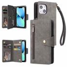 For iPhone 13 mini Rivet Buckle 9 Cards Three Fold Leather Phone Case (Grey) - 1