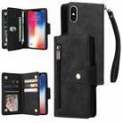 For iPhone X / XS Rivet Buckle 9 Cards Three Fold Leather Phone Case(Black) - 1