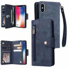 For iPhone X / XS Rivet Buckle 9 Cards Three Fold Leather Phone Case(Blue) - 1