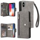 For iPhone X / XS Rivet Buckle 9 Cards Three Fold Leather Phone Case(Grey) - 1