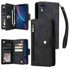 For iPhone XR Rivet Buckle 9 Cards Three Fold Leather Phone Case(Black) - 1