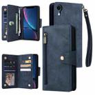 For iPhone XR Rivet Buckle 9 Cards Three Fold Leather Phone Case(Blue) - 1