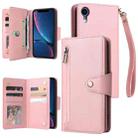For iPhone XR Rivet Buckle 9 Cards Three Fold Leather Phone Case(Rose Gold) - 1