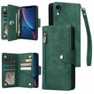 For iPhone XR Rivet Buckle 9 Cards Three Fold Leather Phone Case(Green) - 1