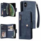 For iPhone XS Max Rivet Buckle 9 Cards Three Fold Leather Phone Case(Blue) - 1