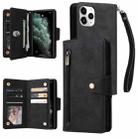 For iPhone 11 Pro Max Rivet Buckle 9 Cards Three Fold Leather Phone Case (Black) - 1