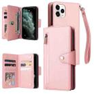 For iPhone 11 Pro Max Rivet Buckle 9 Cards Three Fold Leather Phone Case (Rose Gold) - 1