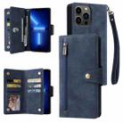 For iPhone 13 Pro Rivet Buckle 9 Cards Three Fold Leather Phone Case (Blue) - 1