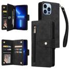 For iPhone 13 Pro Max Rivet Buckle 9 Cards Three Fold Leather Phone Case (Black) - 1