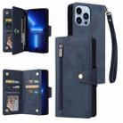 For iPhone 13 Pro Max Rivet Buckle 9 Cards Three Fold Leather Phone Case (Blue) - 1