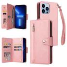 For iPhone 13 Pro Max Rivet Buckle 9 Cards Three Fold Leather Phone Case (Rose Gold) - 1