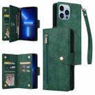 For iPhone 13 Pro Max Rivet Buckle 9 Cards Three Fold Leather Phone Case (Green) - 1