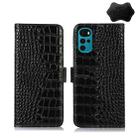 For Motorola Moto G22 Crocodile Top Layer Cowhide Leather Phone Case(Black) - 1