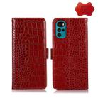 For Motorola Moto G22 Crocodile Top Layer Cowhide Leather Phone Case(Red) - 1