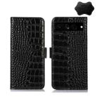 For Google Pixel 7 Pro 5G Crocodile Top Layer Cowhide Leather Phone Case(Black) - 1