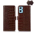 For OPPO Realme 9i/A36 4G/A76 4G/A96 4G Crocodile Top Layer Cowhide Leather Phone Case(Brown) - 1