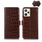 For OPPO Realme C35 4G Crocodile Top Layer Cowhide Leather Phone Case(Brown) - 1