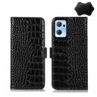 For OPPO Reno7 5G CN Version Crocodile Top Layer Cowhide Leather Phone Case(Black) - 1