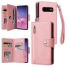 For Samsung Galaxy S10+ Rivet Buckle 9 Cards Three Fold Leather Phone Case(Rose Gold) - 1