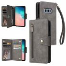 For Samsung Galaxy S10e Rivet Buckle 9 Cards Three Fold Leather Phone Case(Grey) - 1