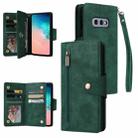 For Samsung Galaxy S10e Rivet Buckle 9 Cards Three Fold Leather Phone Case(Green) - 1
