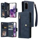 For Samsung Galaxy S20 Rivet Buckle 9 Cards Three Fold Leather Phone Case(Blue) - 1
