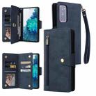 For Samsung Galaxy S20 FE 5G Rivet Buckle 9 Cards Three Fold Leather Phone Case(Blue) - 1