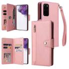 For Samsung Galaxy S20+ Rivet Buckle 9 Cards Three Fold Leather Phone Case(Rose Gold) - 1