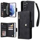 For Samsung Galaxy S21 5G Rivet Buckle 9 Cards Three Fold Leather Phone Case(Black) - 1