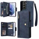 For Samsung Galaxy S21 5G Rivet Buckle 9 Cards Three Fold Leather Phone Case(Blue) - 1