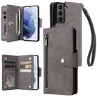 For Samsung Galaxy S21 5G Rivet Buckle 9 Cards Three Fold Leather Phone Case(Grey) - 1