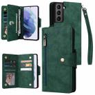 For Samsung Galaxy S21 5G Rivet Buckle 9 Cards Three Fold Leather Phone Case(Green) - 1