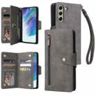 For Samsung Galaxy S21 FE 5G Rivet Buckle 9 Cards Three Fold Leather Phone Case(Grey) - 1