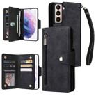 For Samsung Galaxy S21+ Rivet Buckle 9 Cards Three Fold Leather Phone Case(Black) - 1