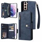 For Samsung Galaxy S21+ Rivet Buckle 9 Cards Three Fold Leather Phone Case(Blue) - 1