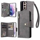 For Samsung Galaxy S21+ Rivet Buckle 9 Cards Three Fold Leather Phone Case(Grey) - 1