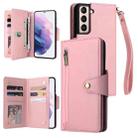 For Samsung Galaxy S21+ Rivet Buckle 9 Cards Three Fold Leather Phone Case(Rose Gold) - 1
