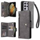 For Samsung Galaxy S21 Ultra 5G Rivet Buckle 9 Cards Three Fold Leather Phone Case(Grey) - 1
