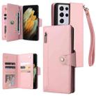 For Samsung Galaxy S21 Ultra 5G Rivet Buckle 9 Cards Three Fold Leather Phone Case(Rose Gold) - 1