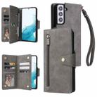 For Samsung Galaxy S22 Rivet Buckle 9 Cards Three Fold Leather Phone Case(Grey) - 1