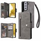 For Samsung Galaxy S22+ Rivet Buckle 9 Cards Three Fold Leather Phone Case(Grey) - 1