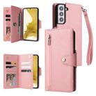 For Samsung Galaxy S22+ Rivet Buckle 9 Cards Three Fold Leather Phone Case(Rose Gold) - 1