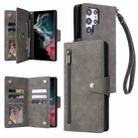 For Samsung Galaxy S22 Ultra 5G Rivet Buckle 9 Cards Three Fold Leather Phone Case(Grey) - 1