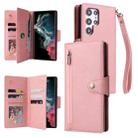For Samsung Galaxy S22 Ultra 5G Rivet Buckle 9 Cards Three Fold Leather Phone Case(Rose Gold) - 1