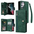 For Samsung Galaxy S22 Ultra 5G Rivet Buckle 9 Cards Three Fold Leather Phone Case(Green) - 1